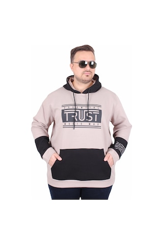 Moc Grande Mocgrande Büyük Beden Kapüşonlu Sweat Double Face Trust 25701 Bej Bej