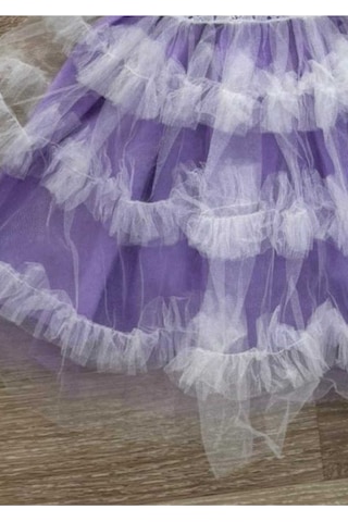 Kız Çocuk Güpür Tül Detaylı Pembe Mor Kat Kat Prenses Elbise Mor
