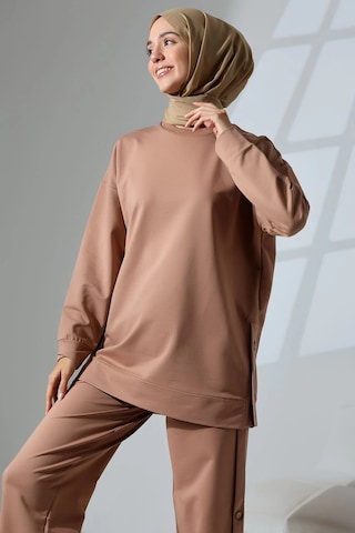 Mihran Butik Kadın Camel Mevsimlik Penye Alt Üst Spor Ve Rahat Tesettür Takım Camel