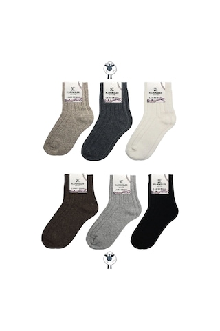 Kadın Lambswool Yün Kışlık Çok Renkli Yarım Konç Çorap 6'lı Paket Çok Renkli