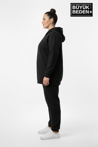 Süperlife Kadın Büyük Beden Fermuarlı Kapüşonlu İnce Sweatshirt Hırka - Rahat Kalıp Spr26bhr960 Siyah