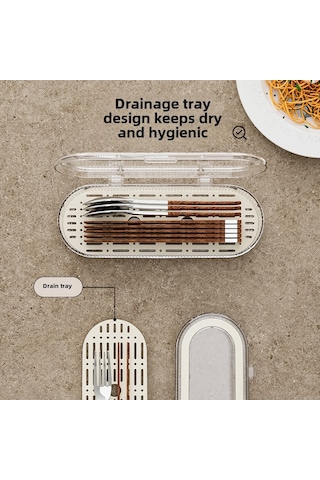 Mufunye Küçük Ev Aletleri Saklama Kutusu, Toz Engelleme Kapağı Ve Süzme Özelliği İle Cam Görünüm, Çubuk, Kaşık, Çatal Depolama Krem Beyaz Diğer