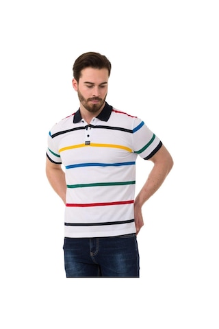 Cipo & Baxx Çizgili Polo Yaka Erkek Basic Tişört Ct749 Whıte