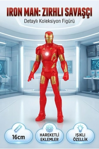 TıfılToys Iron Man Zırhlı Savaşçı Detaylı Koleksiyon Figürü 16 Cm Işık Özellikli Figür Oyuncak