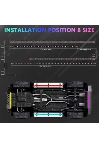 Ximistore9 "g3 Araç Altı Led Işık Kiti - 4'lü Set, 60x90cm, 16 Milyon Renk, Bluetooth Uygulama Kontrolü"