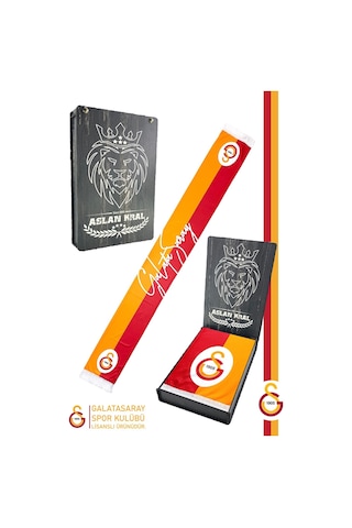 Galatasaray Lisanslı Çift Yön Baskılı Şal Kaşkol Atkı Ahşap Kutulu Sarı - Kırmızı