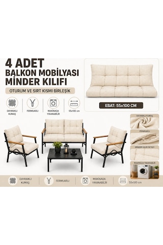 Doruk Home Doruk Bahçe Balkon Mobilyası Minder Kılıfı 55x100cm Minder Kılıfı Bej