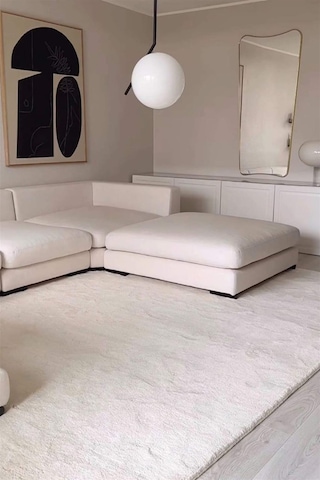 Beyaz Renkli Yumuşak Yüzeyli Kaydırmaz Puffy Peluş Halı-198