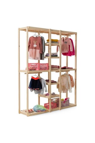 Doğal Ahşap Açık Elbise Dolabı Ahşap