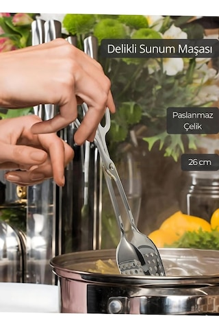 Salata Maşası Paslanmaz Çelik Maşa Delikli Barbekü Maşası 26 Cm