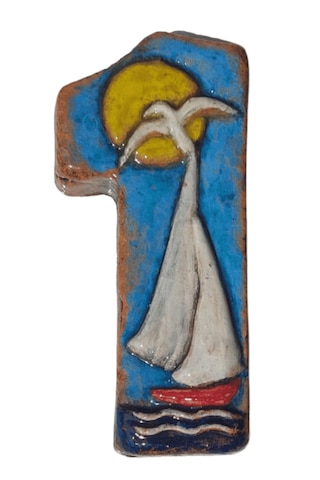 El Yapımı Deniz Temalı Seramik Kapı No.1 - 8x13 Cm - Akdeniz/ege Ruhu - Dekoratif Ev, Villa, Site Girişi, Dış Mekan Ve Apartman Girişi -