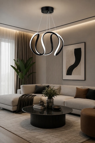 Deluxe Model Siyah Renk Metal Salon Hol Antre Oturma Yatak Odası Modern Led Sarkıt Avize Beyaz Işık