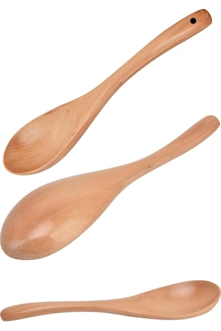 6'lı Büyük Boy Lüx Bambu Pilav Kaşığı Ergonomik Askı Kancalı Mutfak Classic Ahşap Tahta Kaşık Seti