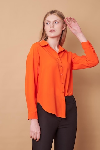 Kadın Yakalı Düşük Omuzlu Uzun Kol Likrasız Kumaş Gömlek-oranj Oranj