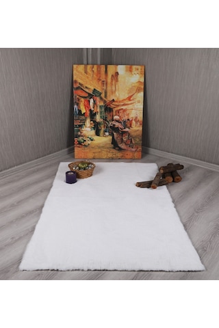 My Evilla Dekoratif Tavşan Tüyü Ultra Yumuşak Peluş Kaymaz Halı Yolluk 001