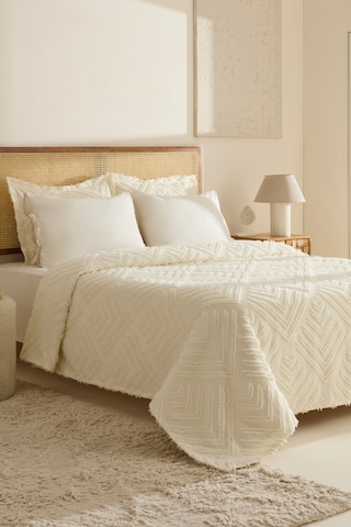 Karaca Home Velora Çift Kişilik Yatak Örtüsü Takımı Ekru Ekru