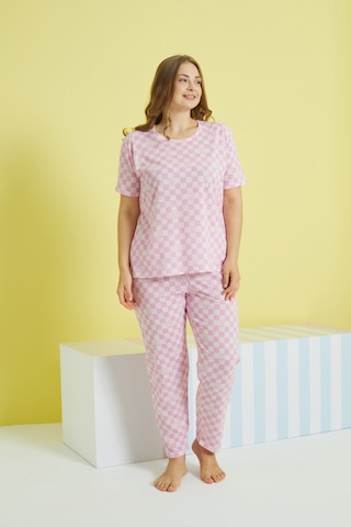 Siyah İnci Curve Büyük Beden Battal Boy Örme Pijama Takımı 24103608 Çok Renkli