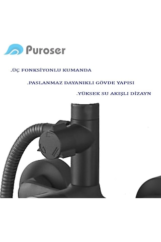 Puroser Robot Duş Tepe Yağmur 3 Fonksiyonlu Batarya Dahil Siyah Duş Seti Siyah