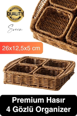 Benzersiz El Yapımı Hasır Dokuma Saklama Sepeti 4 Bölmeli Kozmetik Organizer Masaüstü Düzenleyici Çok Renkli