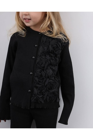 Miniko Kids Kız Çocuk Bayramlık Çiçek Detaylı Kaşkorse Taytlı Takım Siyah