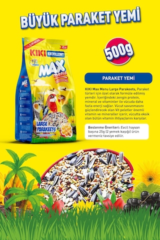 KIKI Excellent Kuş Max Menu Large Parakeets Büyük Pareket Yemi 500 Gr. KB306