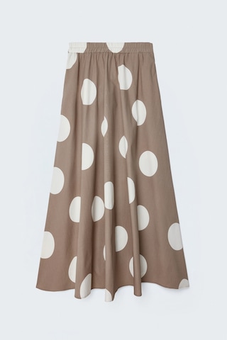 Sateen Puantiye Desenli Poplin Etek - Vizon-137637