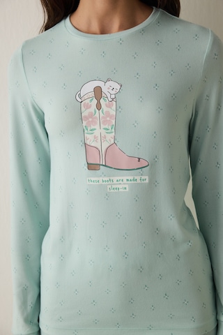 Penti Mint Sleep-ın Sloganlı Termal Etkili Bisiklet Yaka Uzun Kollu Pijama Üstü Mn29
