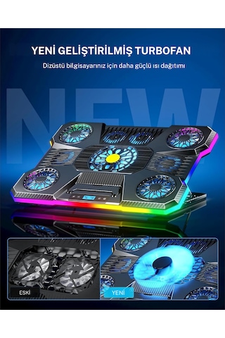 9 Fanlı Laptop Soğutucu 2400 Rpm Ultra Güçlü Fan 13-19 İnç Laptoplar İle Uyumlu 8 Kademe Yükseklik