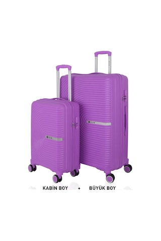 Mçs Bavul Büyük Ve Kabin 2li Set Kırılmaz Silikon Valiz V374 Mor Mor