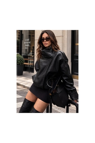 Teora Fashıon Ultra Soft Zr Dikyaka Kadın Deri Ceket Siyah&black Siyah&Black