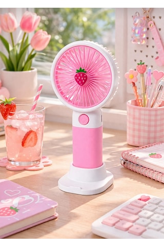T300 Meyve Temalı Pembe Şarjlı Mini El Fanı
