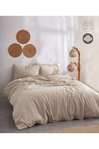 Soft Kahverengi %100 Pamuklu Çift Kişilik Nevresim Takımı