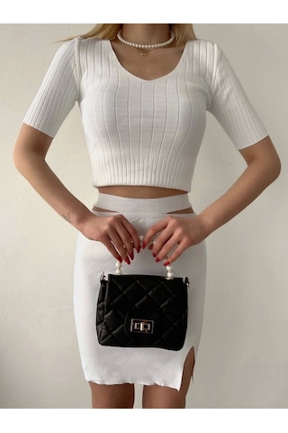 Etekli Triko Takım Beyaz T23107 Beyaz