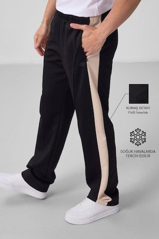 Tommylife Siyah-bej Yüzeyi Dokulu Standart Fit Palazzo Erkek Pantolon - 82171 Siyah