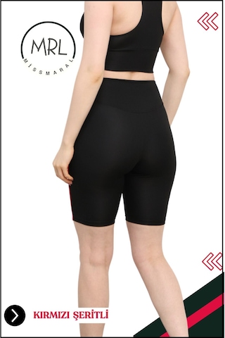 Kadın Siyah Yüksek Bel Toparlayıcı Biker Şort Kısa Spor Tayt Likralı Dalgıç Biker Tights 1043 Siyah Kırmızı