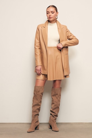 Sateen Mini Deri Etek - Camel