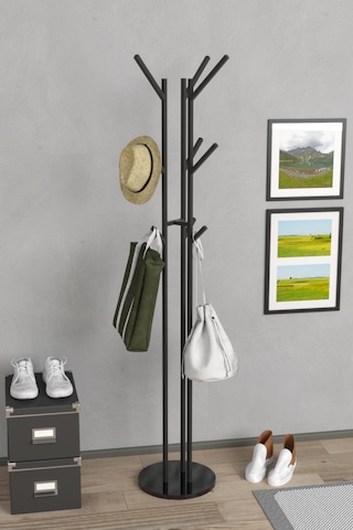 Retodesign 9 Kancali Metal Elbise Askisi, Portmanto Askisi, Antre Ayakli Aski 5101 Siyah