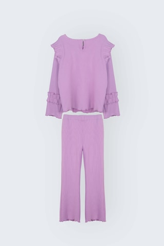 Luess Omuzu Ve Kolu Fırfırlı Likralı Kız Çocuk Takım - Lila