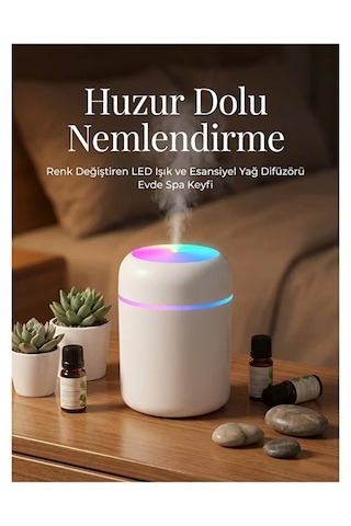 300 Ml Ulrasonik Ledli Hava Nemlendirici Buhar Makinesi Ve Aroma Difüzörü 2xfiltre Hediyeli