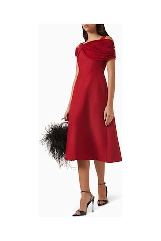 Eegen Studio Off - Shoulder Midi Elbise Zarif Ve Şık Görünüm, A - Line Silahet Kırmızı