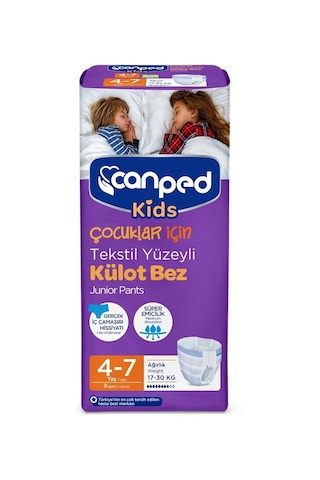 Canped Kids Çocuklar İçin Tekstil Yüzeyli Külot Bez 17-30 KG 4-7 Yaş 9 Adet