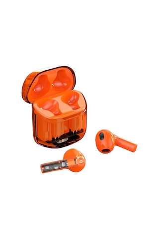 Leezsing S11 Bluetooth 5.3 Kulaklık - Şeffaf Gövde, Hi-fi Ses, Suya Dayanıklı, Uzun Pil Ömrü, Akıllı Gürültü Engelleme, Parmak İzi Kontrolü - Turuncu