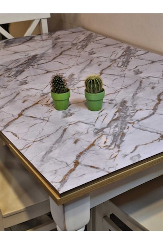 Kalın Pvc Masa Koruyucu 1.2 Mm Mika Örtü, 80 Cm En, Mermer Desen Altın