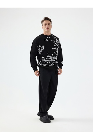 Loose Fit Erkek Kazak Siyah