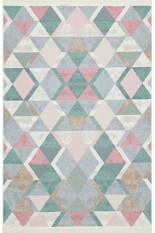 Blue Pınk Yıkanabilir Çift Taraflı Modern Desenli Dokuma Kilim