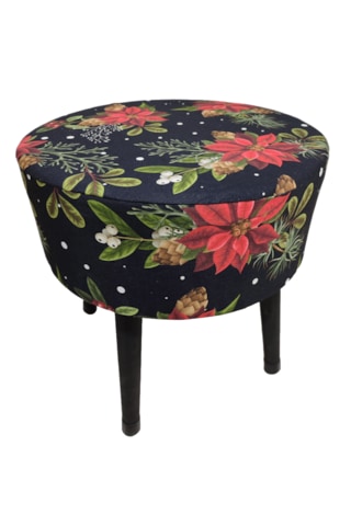 Puf Koltuk Tabure - Kırmızı Çiçek Siyah
