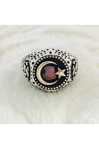 Ay Yıldız Türk Bayraklı 925 Ayar Gümüş Erkek Yüzük