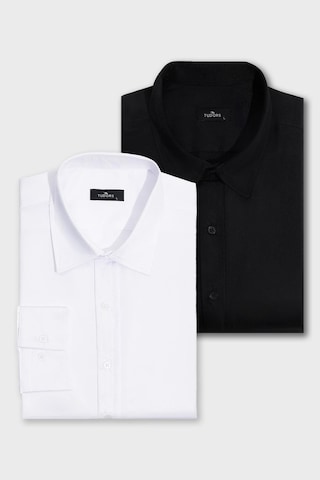 2'li Paket Siyah-beyaz Slim Fit Kolay Ütü Teri Emen Nefes Alan Doku Dört Mevsim Erkek Gömlek-33002 Siyah - Beyaz