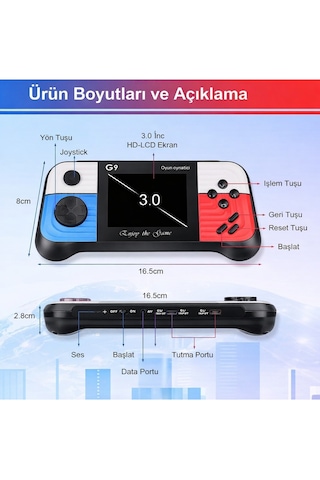G9 Taşınabilir Oyun Konsolu 666 Oyun Dahili Tv Bağlantılı Çift Kontrolcülü Hd Ekranlı
