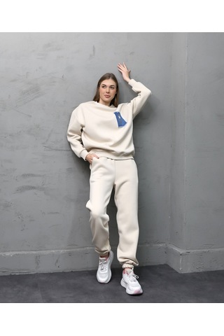 Calimera Kadın Sweatshirt 3 İplik Eşofman Takımı Oversize Beyaz
